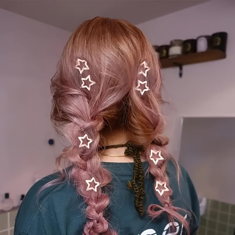 10pcs Star Hair Clips 2000s Y2K Snap Hair Barrettes Non Slip Star Hair Accessories Silvery Metal Hair Clips for Women Street